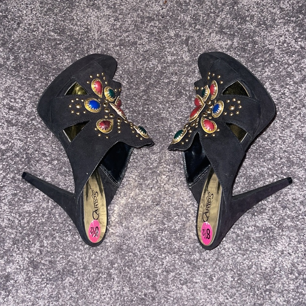 Black velvety jewel stone heels - Picture 5 of 6